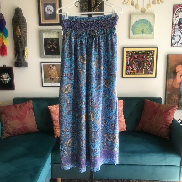 JESSICA TAYLOR size L Blue & Purple Paisley Smocked Waist Palazzo Pants - Picture 1 of 5